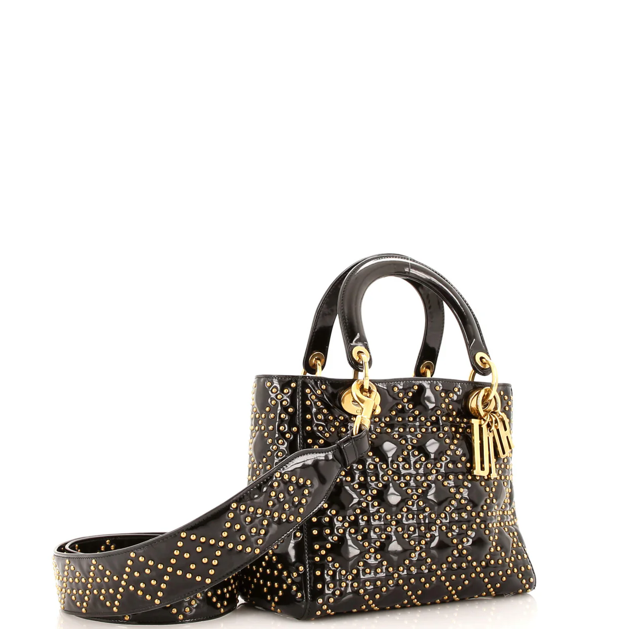 Supple Lady Dior Bag Cannage Studded Patent Medium - Deep Luxury
