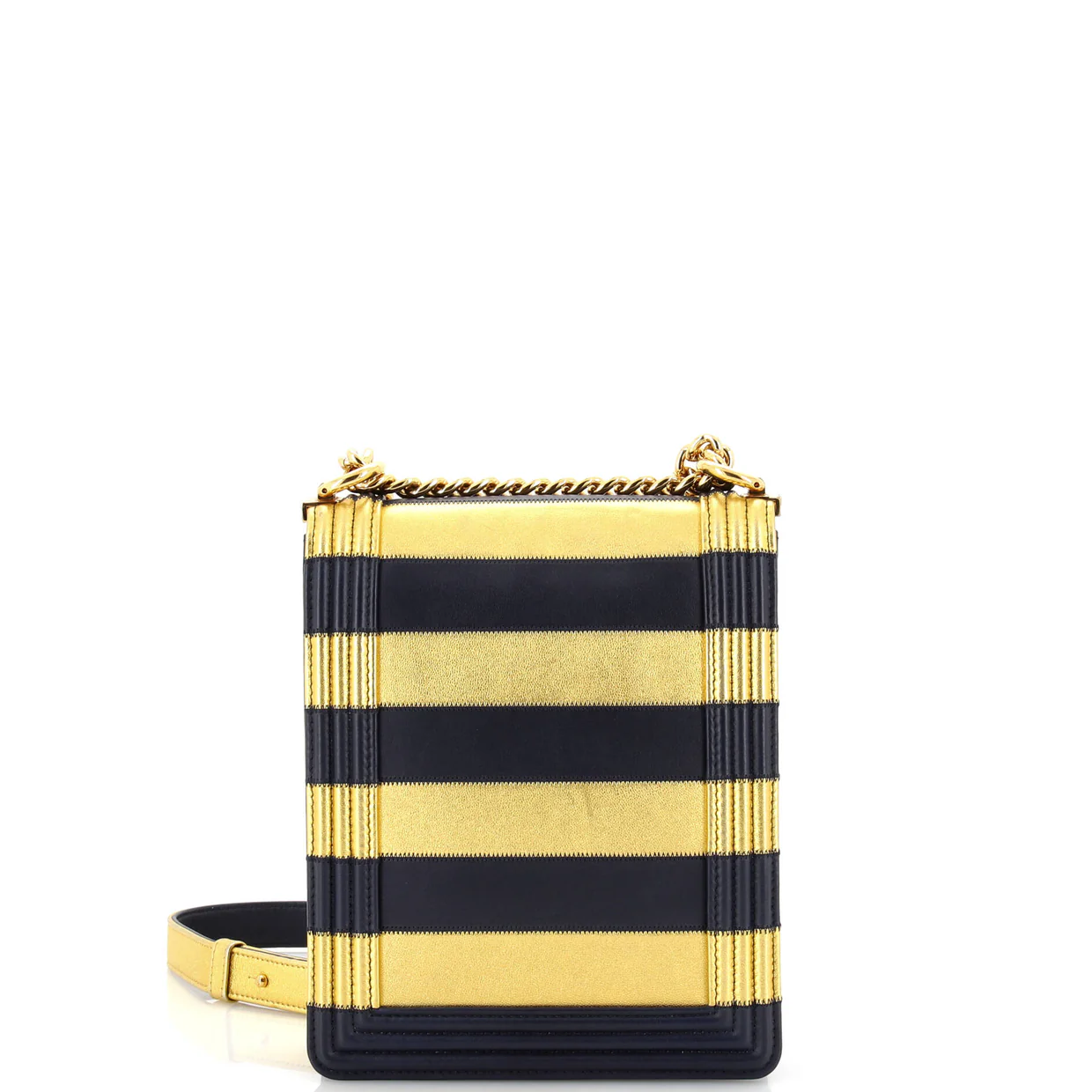 Paris-New York North South Boy Flap Bag Striped Lambskin Small - Deep Luxury