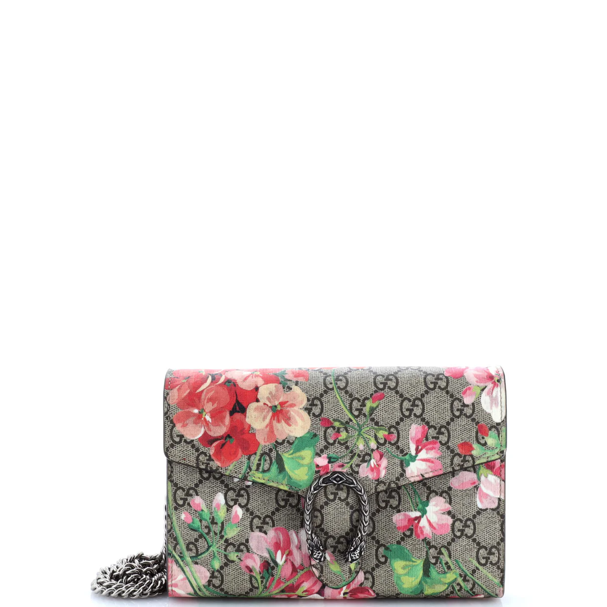 Dionysus Chain Wallet Blooms Print GG Coated Canvas Small - Deep Luxury