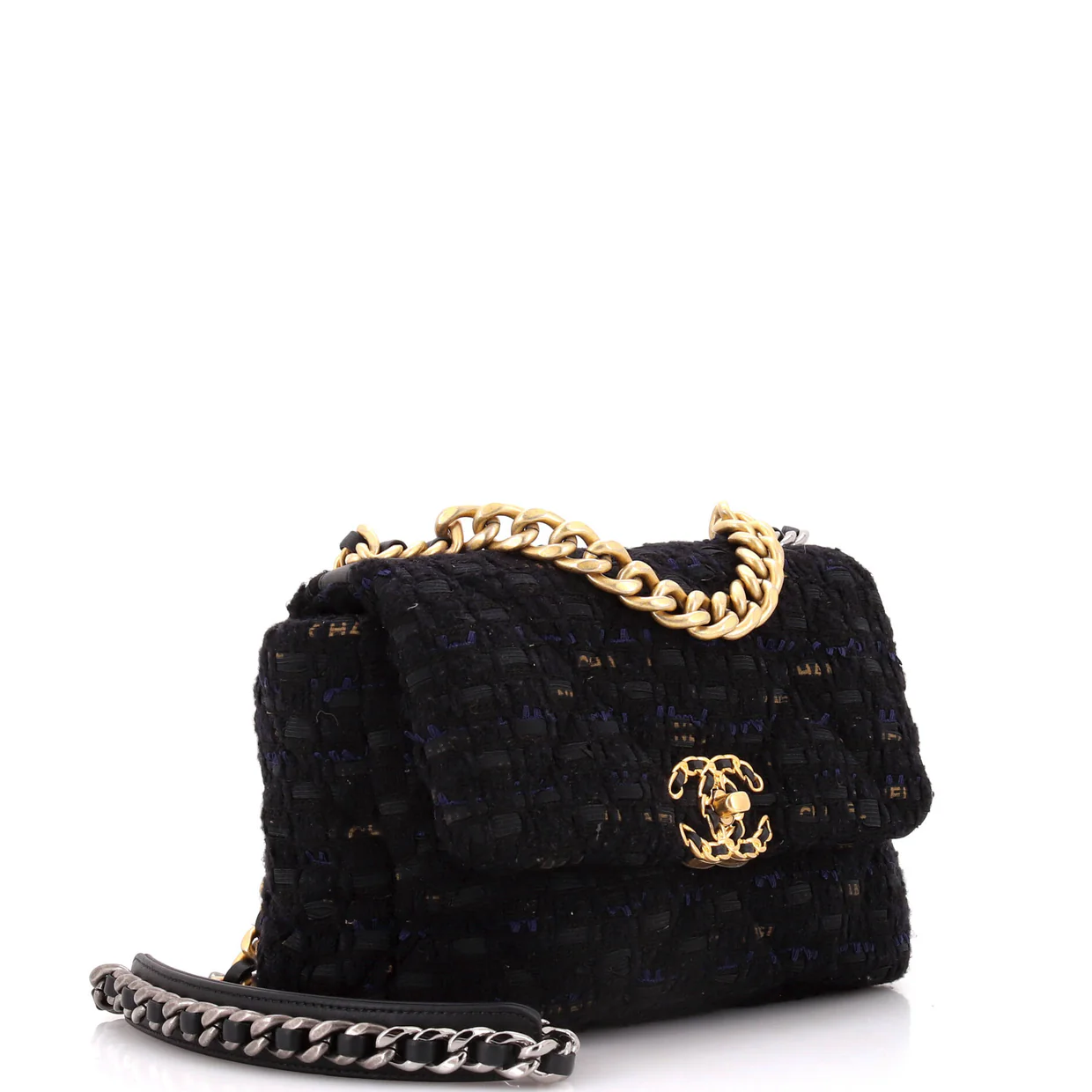 19 Flap Bag Quilted Tweed and Ribbon Medium - Deep Luxury
