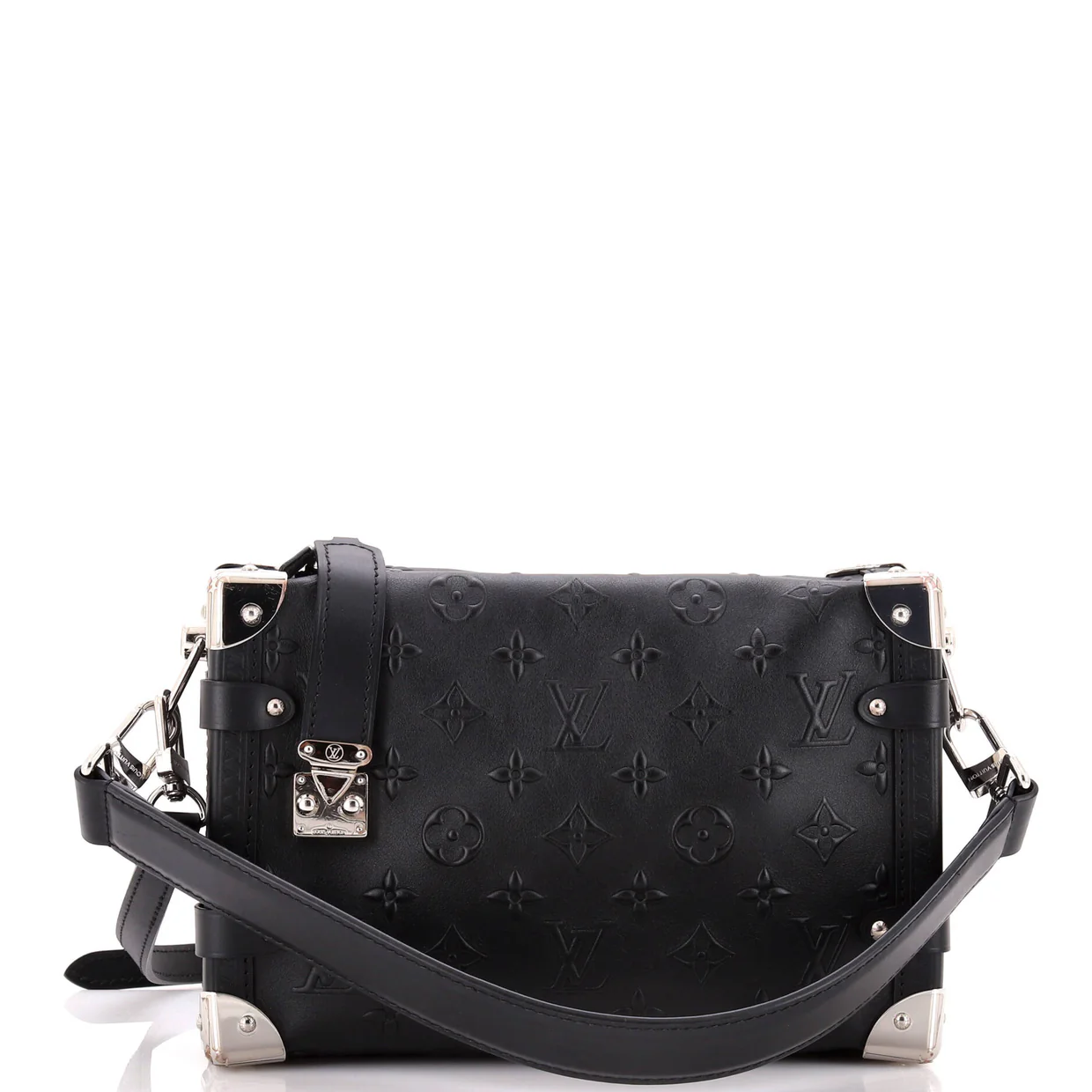 Side Trunk Handbag Debossed Monogram Leather MM - Deep Luxury