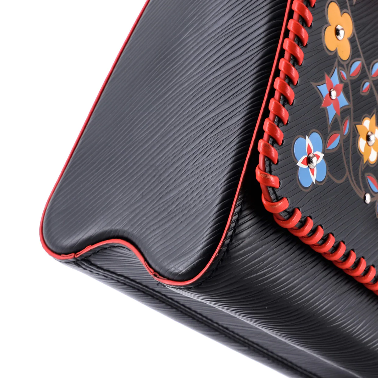 Twist Handbag Limited Edition Flower Embellished Epi Leather with Whipstitch Details MM - Deep Luxury