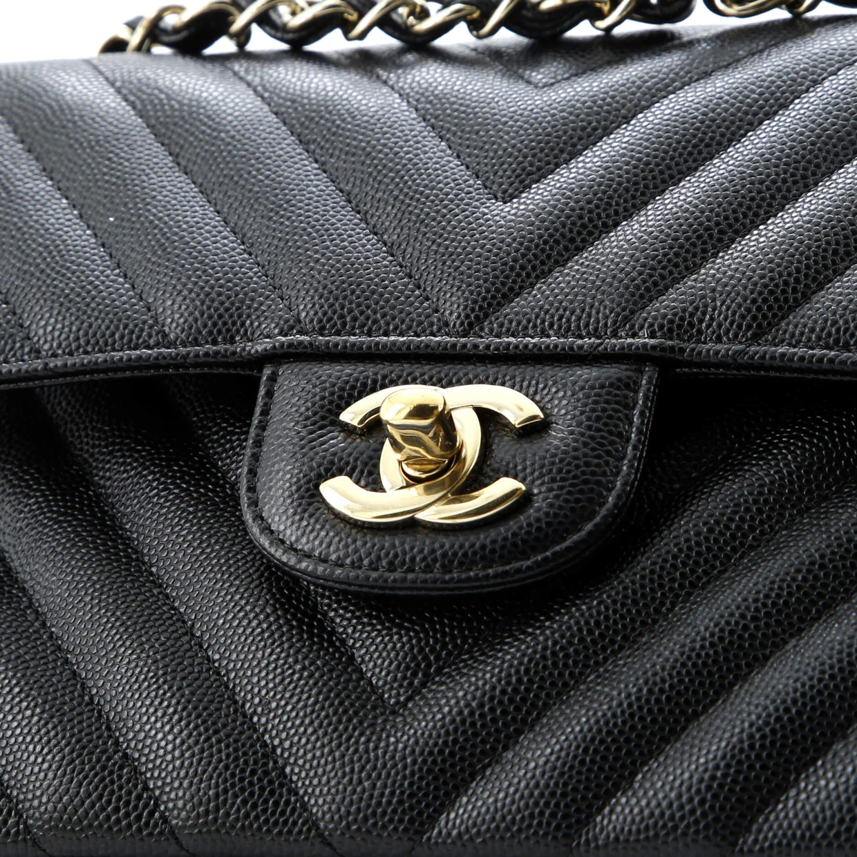 Classic Double Flap Bag Chevron Caviar Small - Deep Luxury