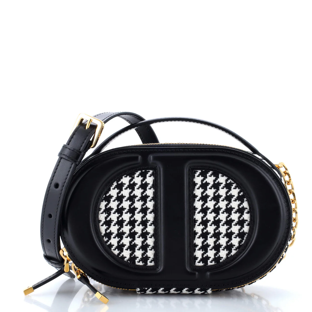 CD Signature Oval Camera Bag Houndstooth Canvas and Leather - Deep Luxury