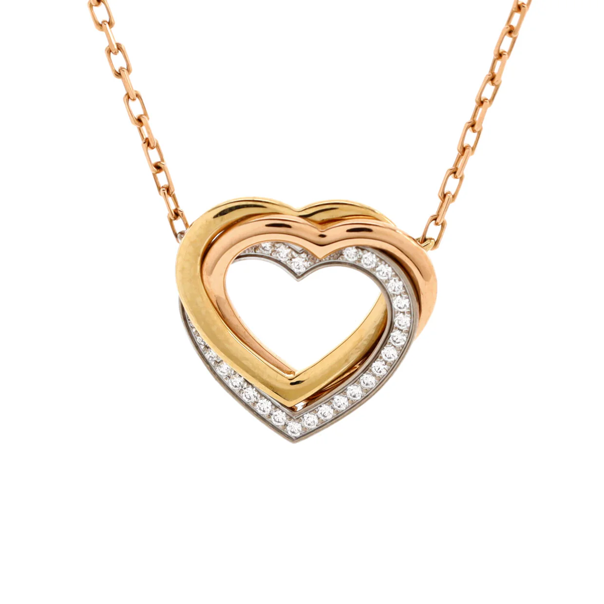 Trinity de Cartier Heart Pendant Necklace 18K Tricolor Gold with Diamonds - Deep Luxury