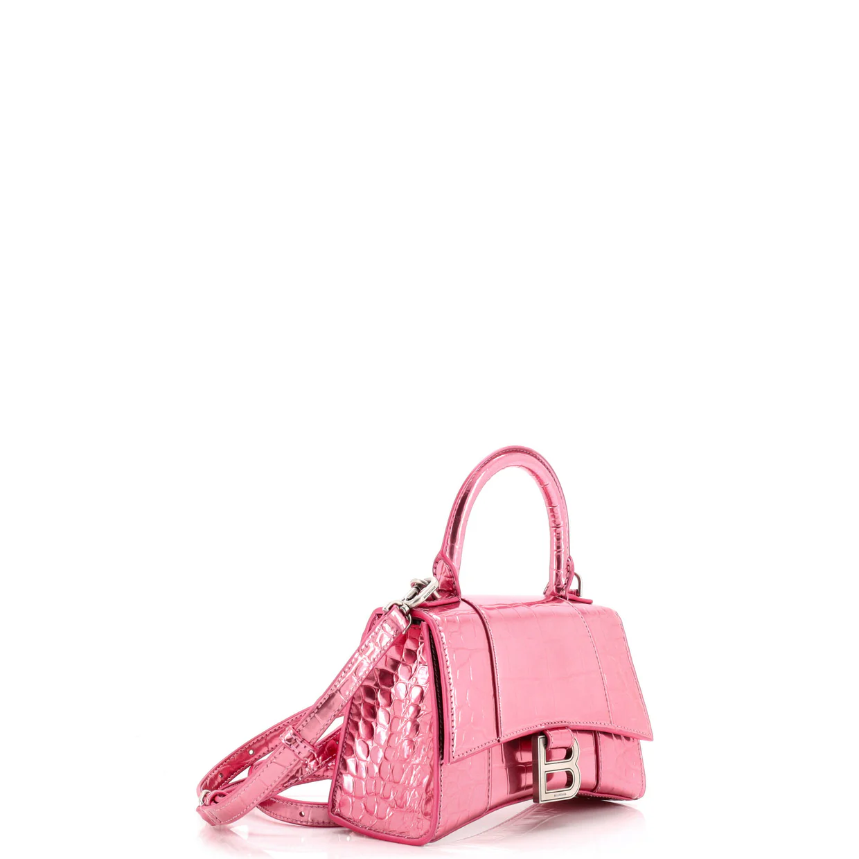 Hourglass Top Handle Bag Crocodile Embossed Leather XS - Deep Luxury