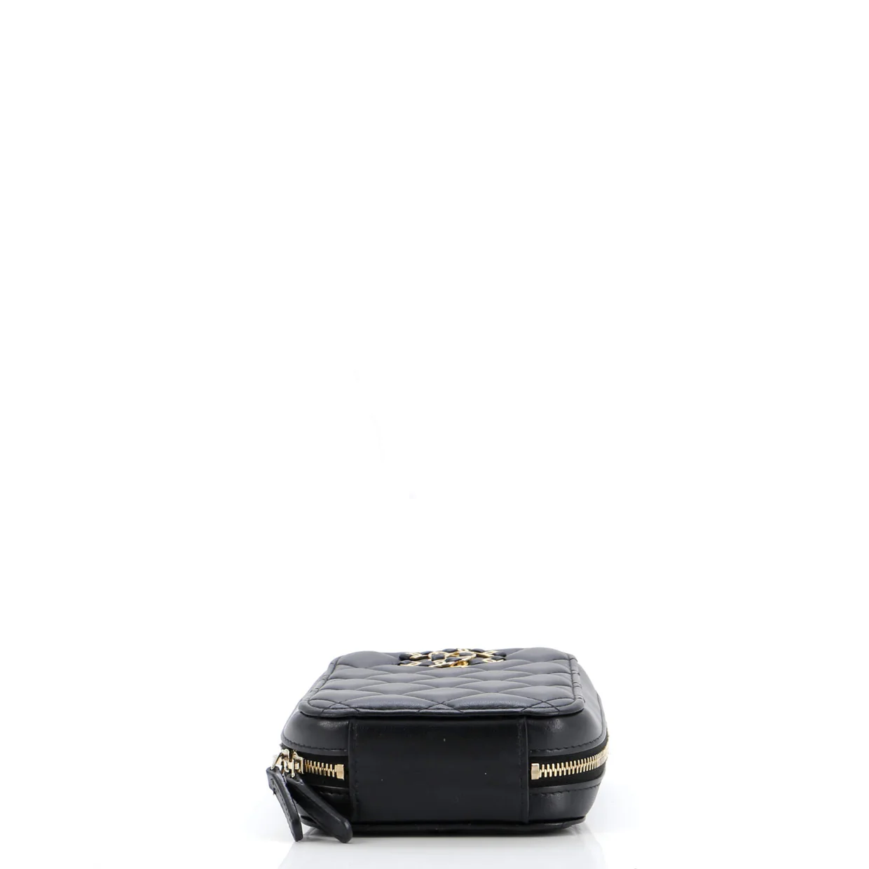 Woven CC Zip Around Phone Holder with Chain Quilted Lambskin Vertical - Deep Luxury