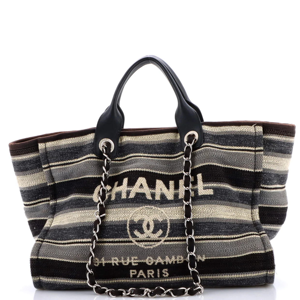 Deauville Tote Stripe Canvas Medium - Deep Luxury