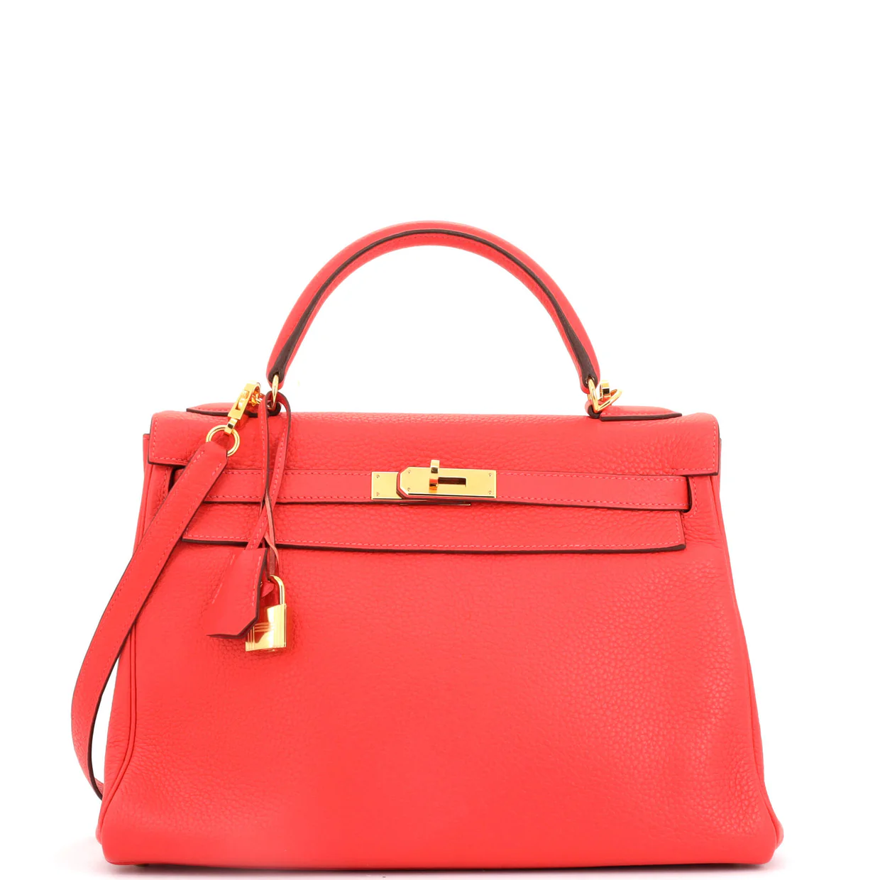 Kelly Handbag Red Clemence with Gold Hardware 32 - Deep Luxury