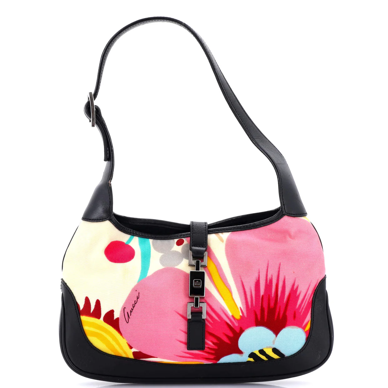 Jackie Hobo Flora Canvas with Leather Medium - Deep Luxury