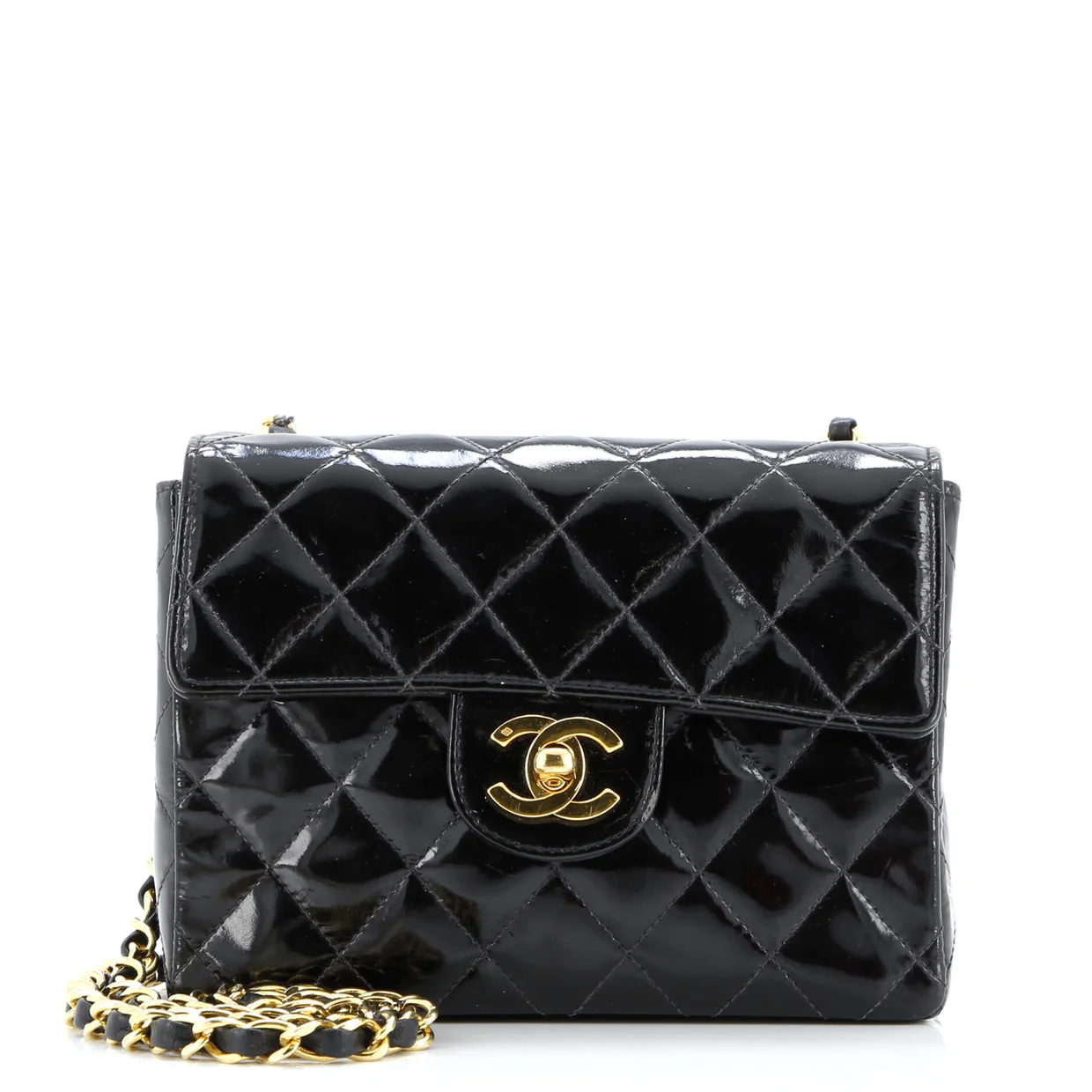 Vintage Square Classic Single Flap Bag Quilted Patent Mini - Deep Luxury
