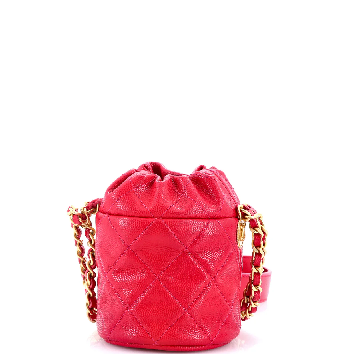 Twist Your Buttons Drawstring Bucket Bag Quilted Caviar Mini - Deep Luxury