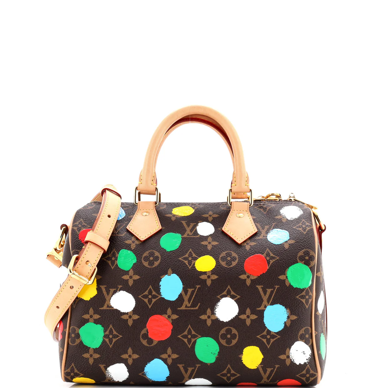 Speedy Bandouliere Bag Yayoi Kusama Painted Dots Monogram Canvas 25 - Deep Luxury