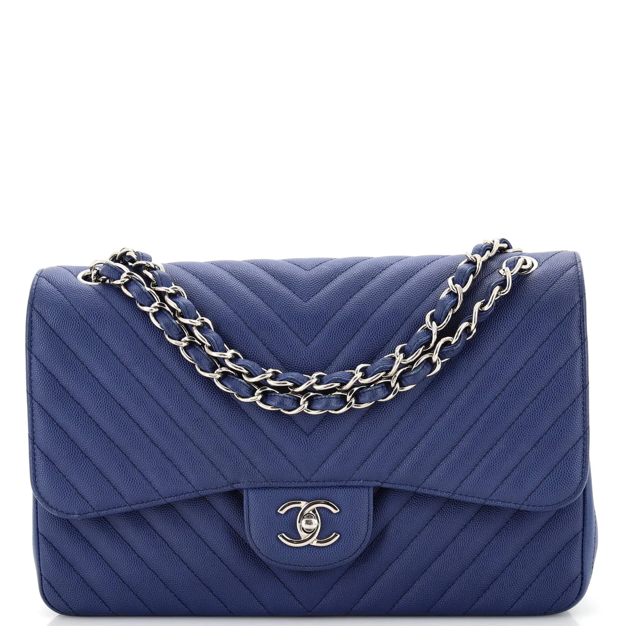 Classic Double Flap Bag Chevron Caviar Jumbo - Deep Luxury