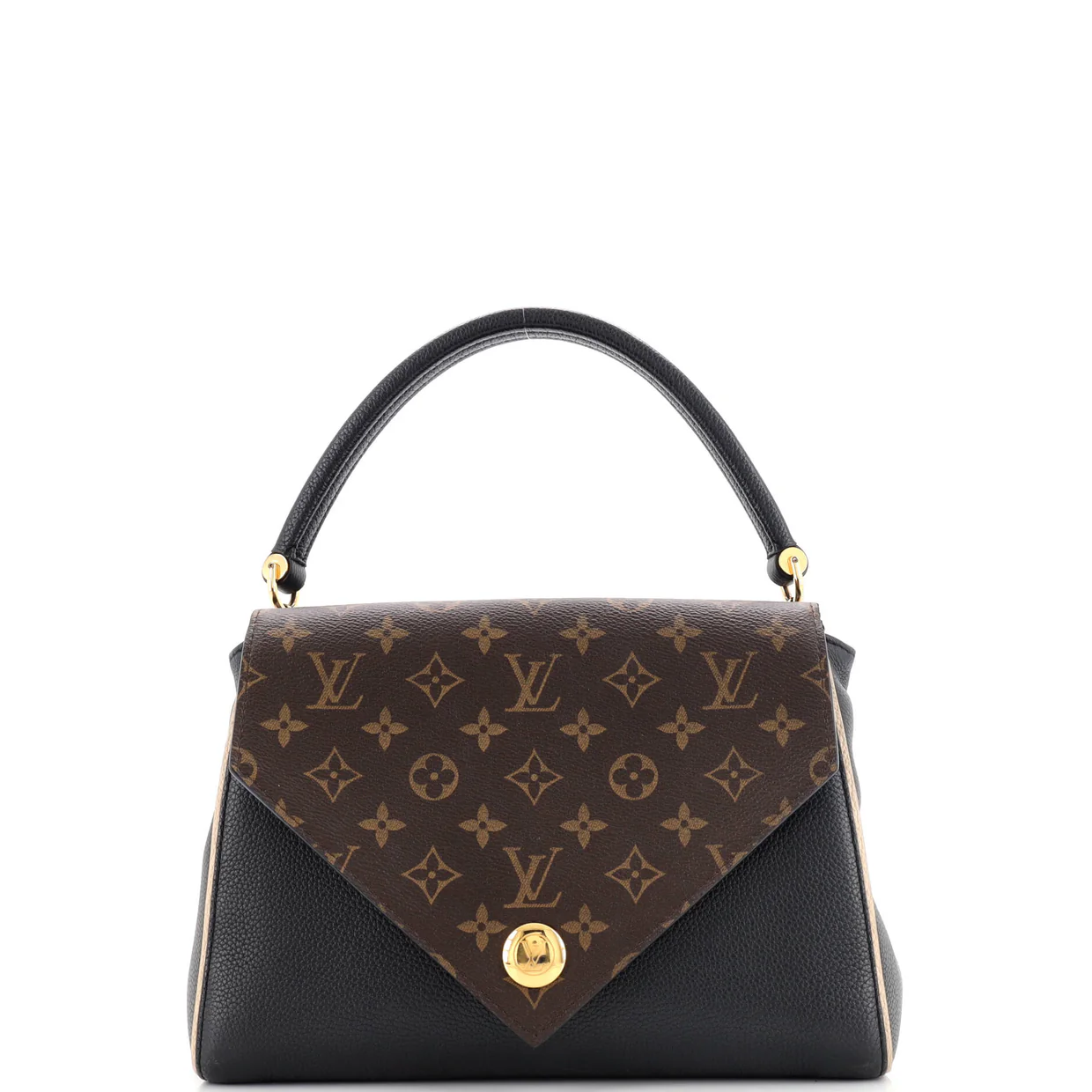 Double V Handbag Calfskin with Monogram Canvas - Deep Luxury
