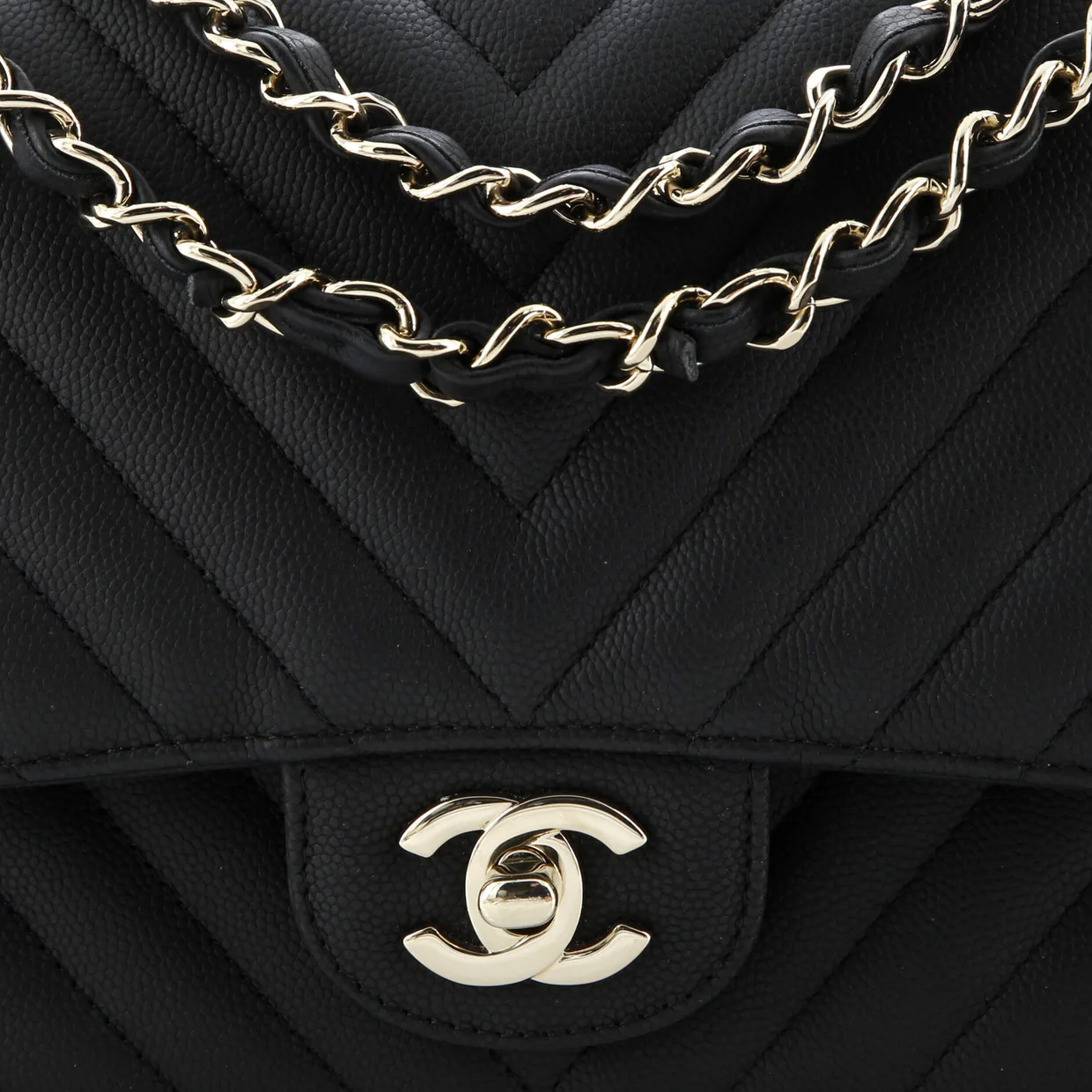Classic Double Flap Bag Chevron Caviar Medium - Deep Luxury