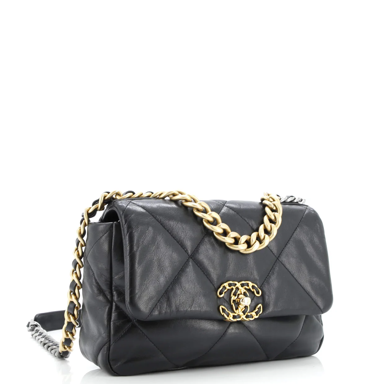 19 Flap Bag Quilted Shiny Crumpled Calfskin Medium - Deep Luxury