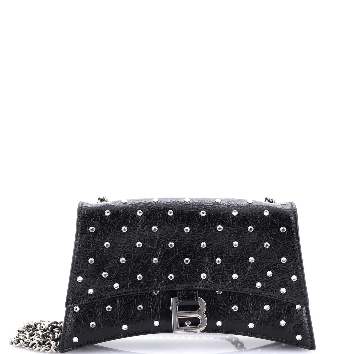 Crush Chain Flap Bag Crystal Embellished Leather XS - Deep Luxury