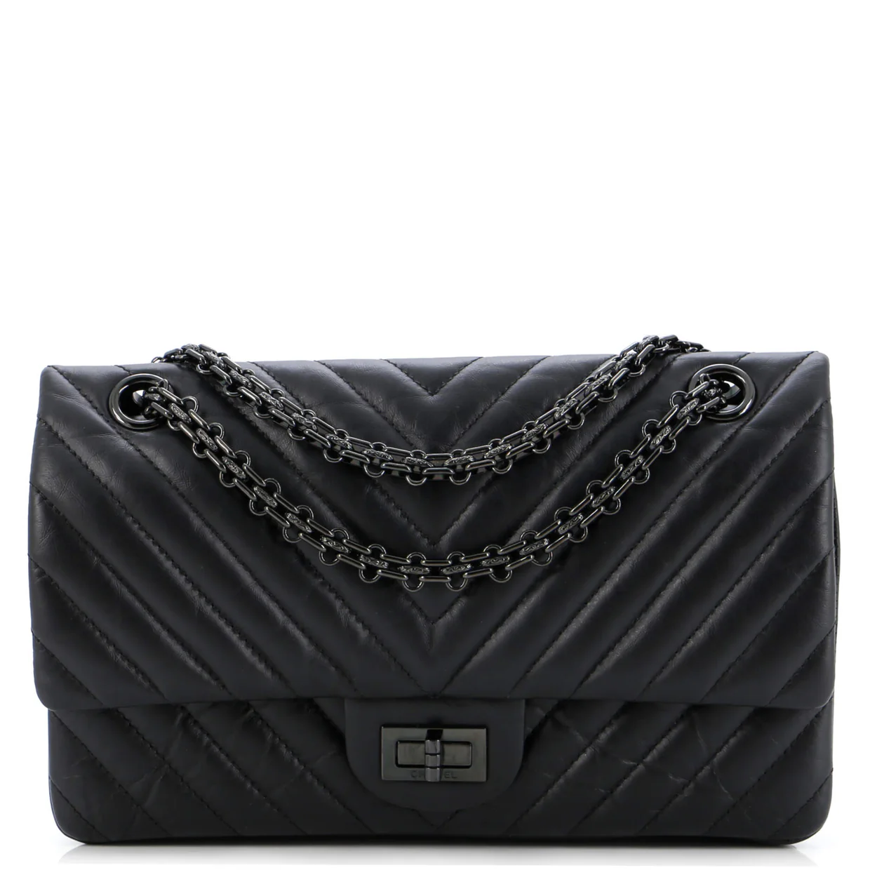 So Black Reissue 2.55 Flap Bag Chevron Aged Calfskin 225 - Deep Luxury
