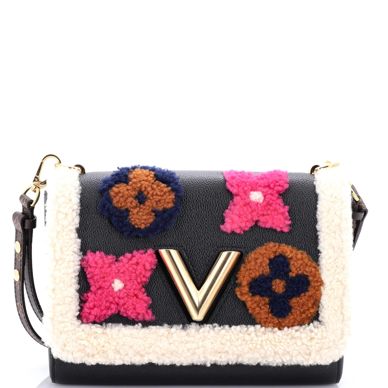 Twist Handbag Leather and Monogram Teddy Shearling MM - Deep Luxury