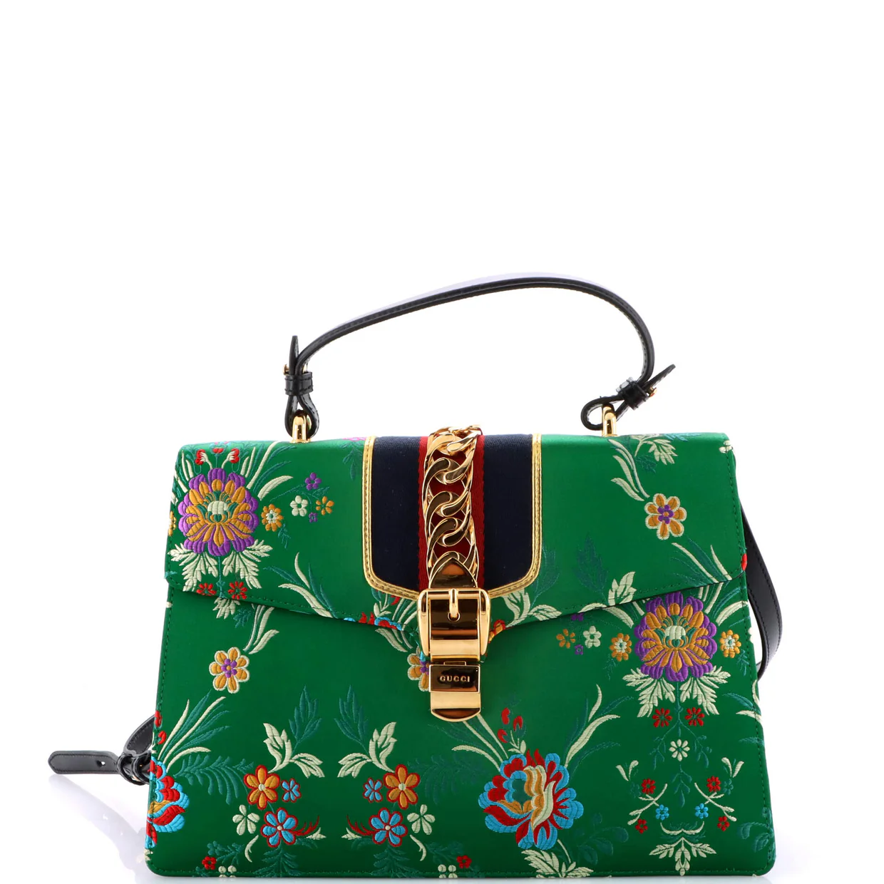 Sylvie Top Handle Bag Floral Jacquard Medium - Deep Luxury