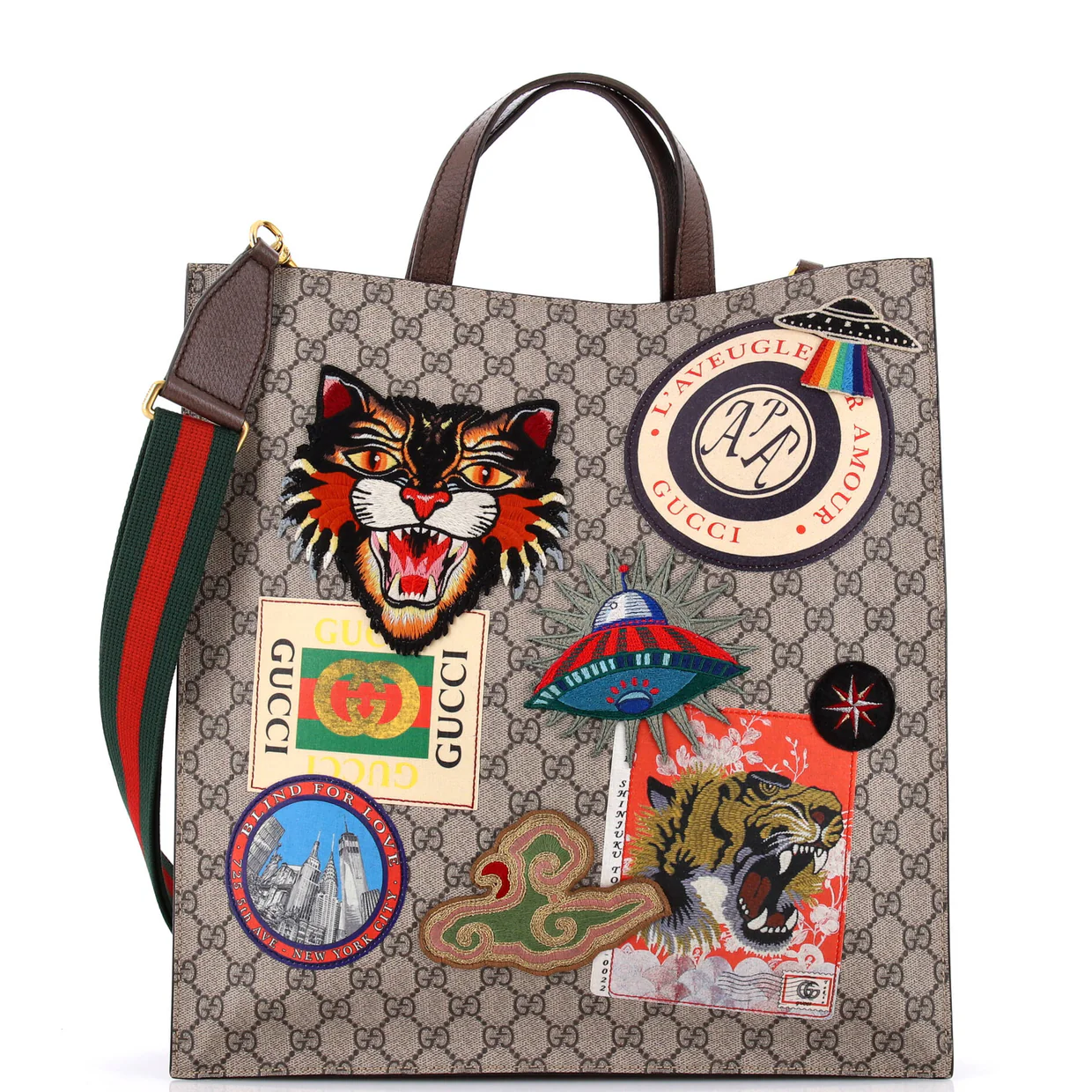 Courrier Convertible Soft Open Tote GG Coated Canvas with Applique North South - Deep Luxury
