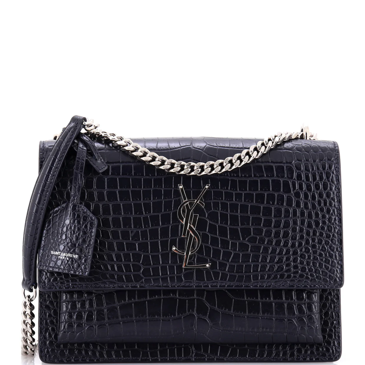 Sunset Crossbody Bag Crocodile Embossed Leather Medium - Deep Luxury