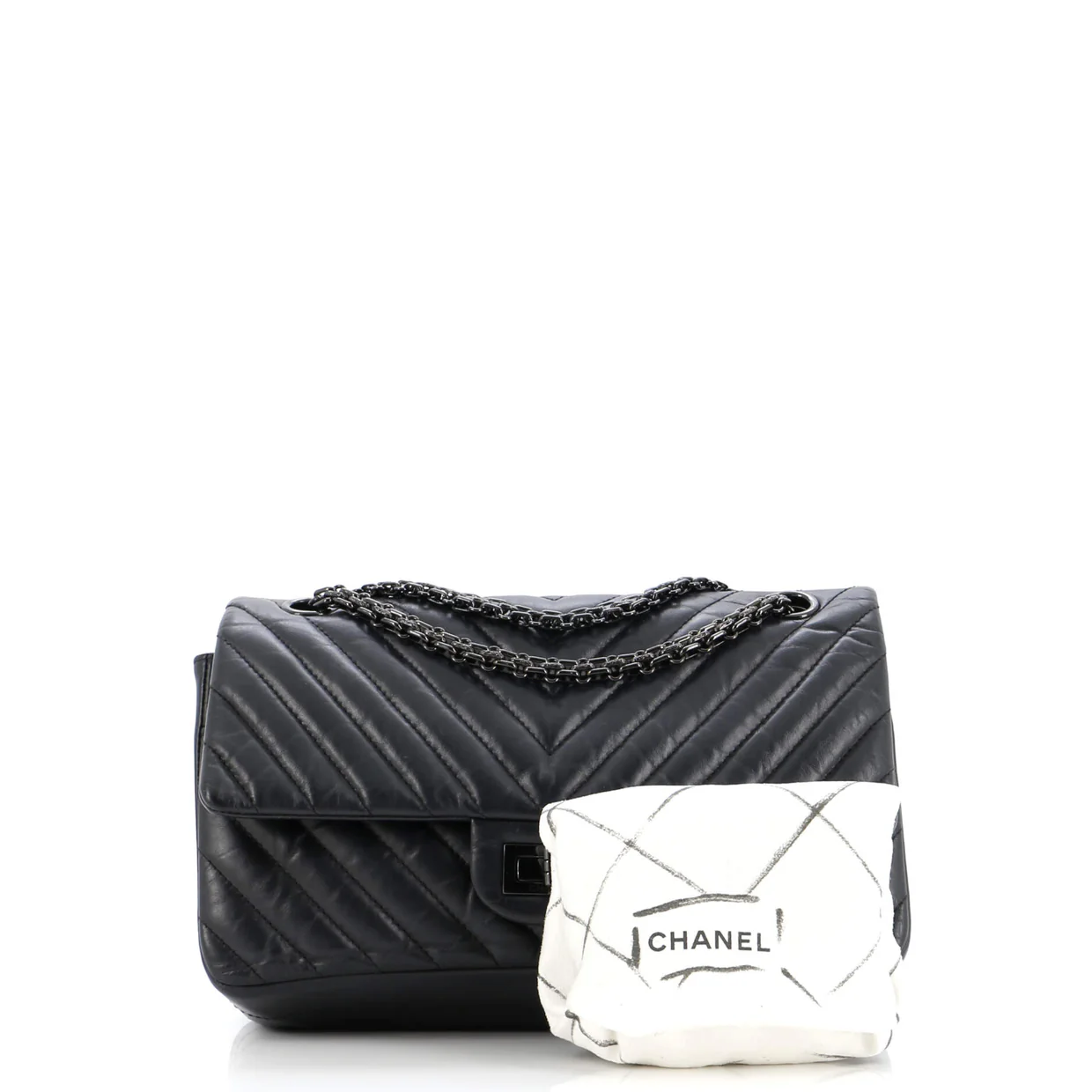 So Black Reissue 2.55 Flap Bag Chevron Aged Calfskin 225 - Deep Luxury