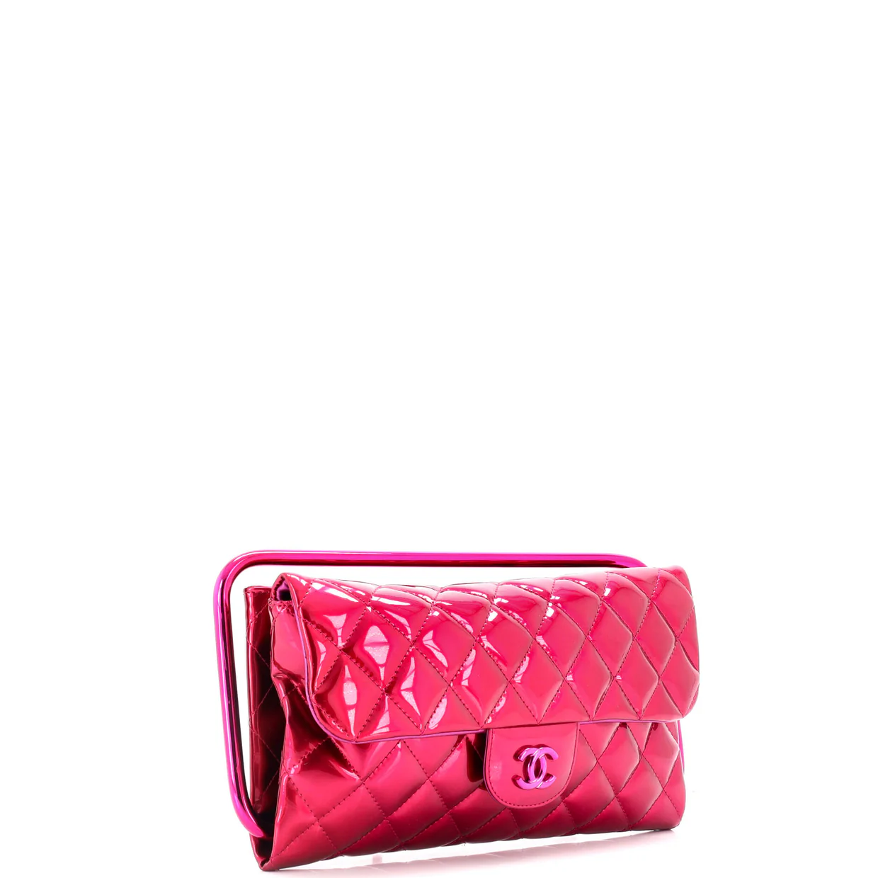 Metal Handle Clutch Quilted Metallic Patent Medium - Deep Luxury