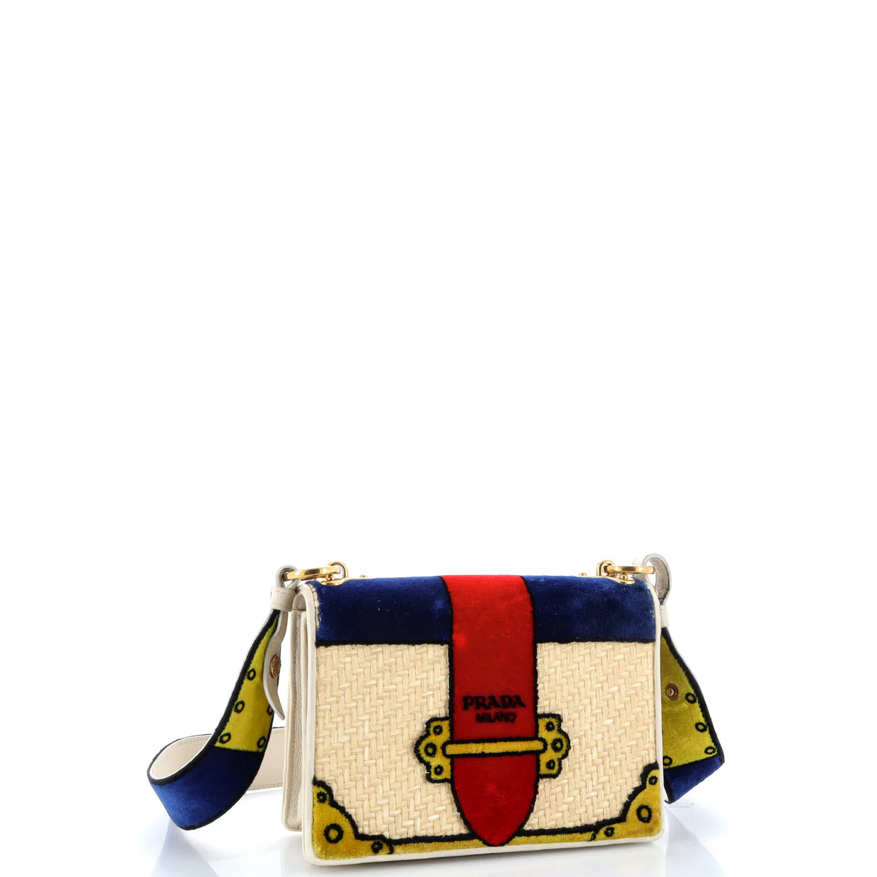 Cahier Crossbody Bag Straw and Printed Velvet Small - Deep Luxury