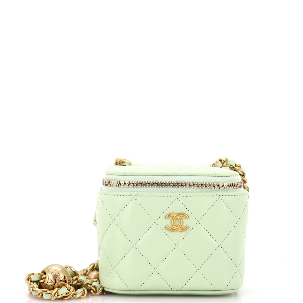 Pearl Crush Vanity Case with Chain Quilted Lambskin Mini - Deep Luxury