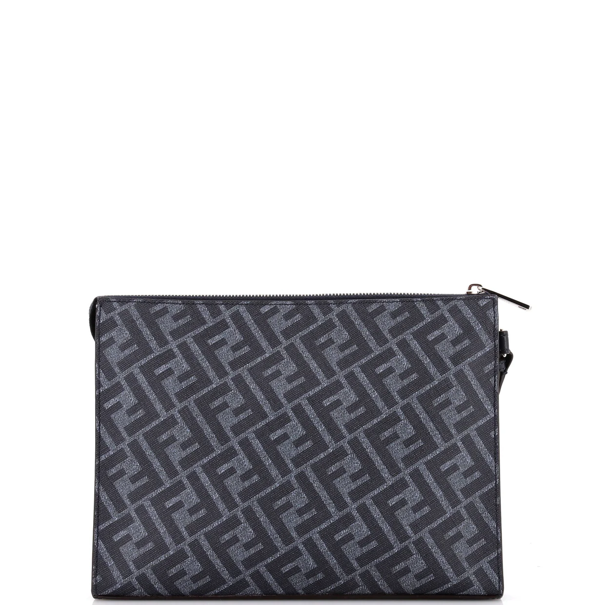 Zip Flat Wristlet Pouch Zucca Coated Canvas and Leather Medium - Deep Luxury
