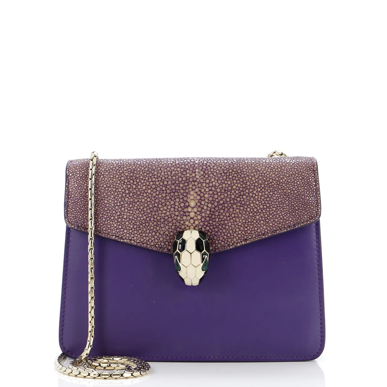 Serpenti Forever Square Shoulder Bag Leather and Stingray Small - Deep Luxury