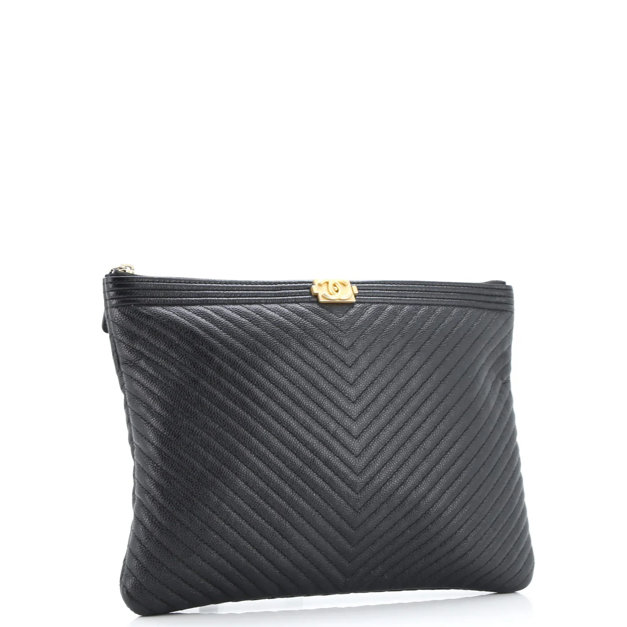 Boy O Case Clutch Chevron Caviar Medium - Deep Luxury