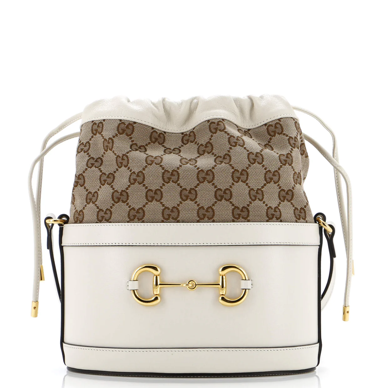 Horsebit 1955 Bucket Crossbody Bag Leather and GG Canvas Small - Deep Luxury