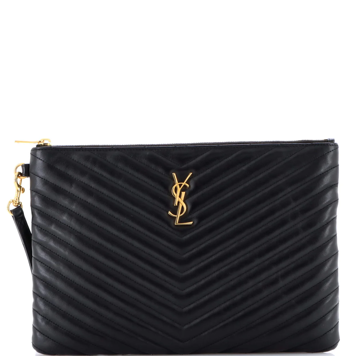 Classic Monogram Wristlet Pouch Matelasse Chevron Leather Medium - Deep Luxury