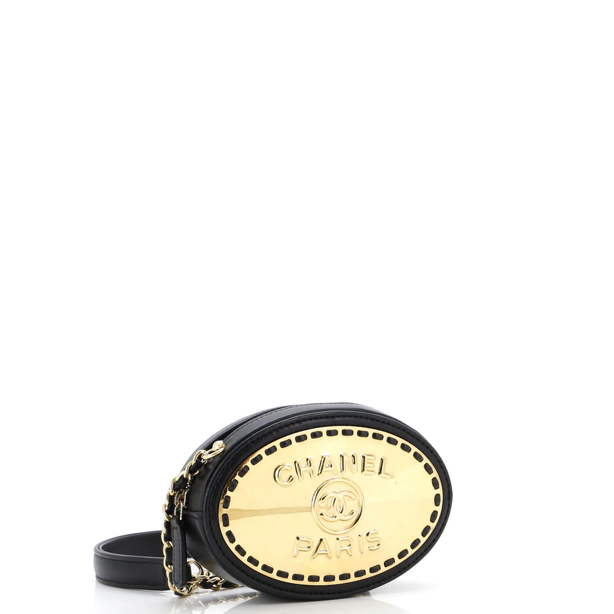 Logo Plate Oval Clutch With Chain Metal and Lambskin - Deep Luxury