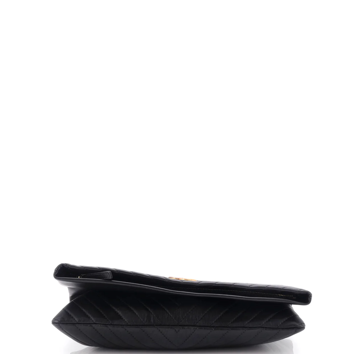 CC Foldover Clutch Chevron Lambskin Large - Deep Luxury