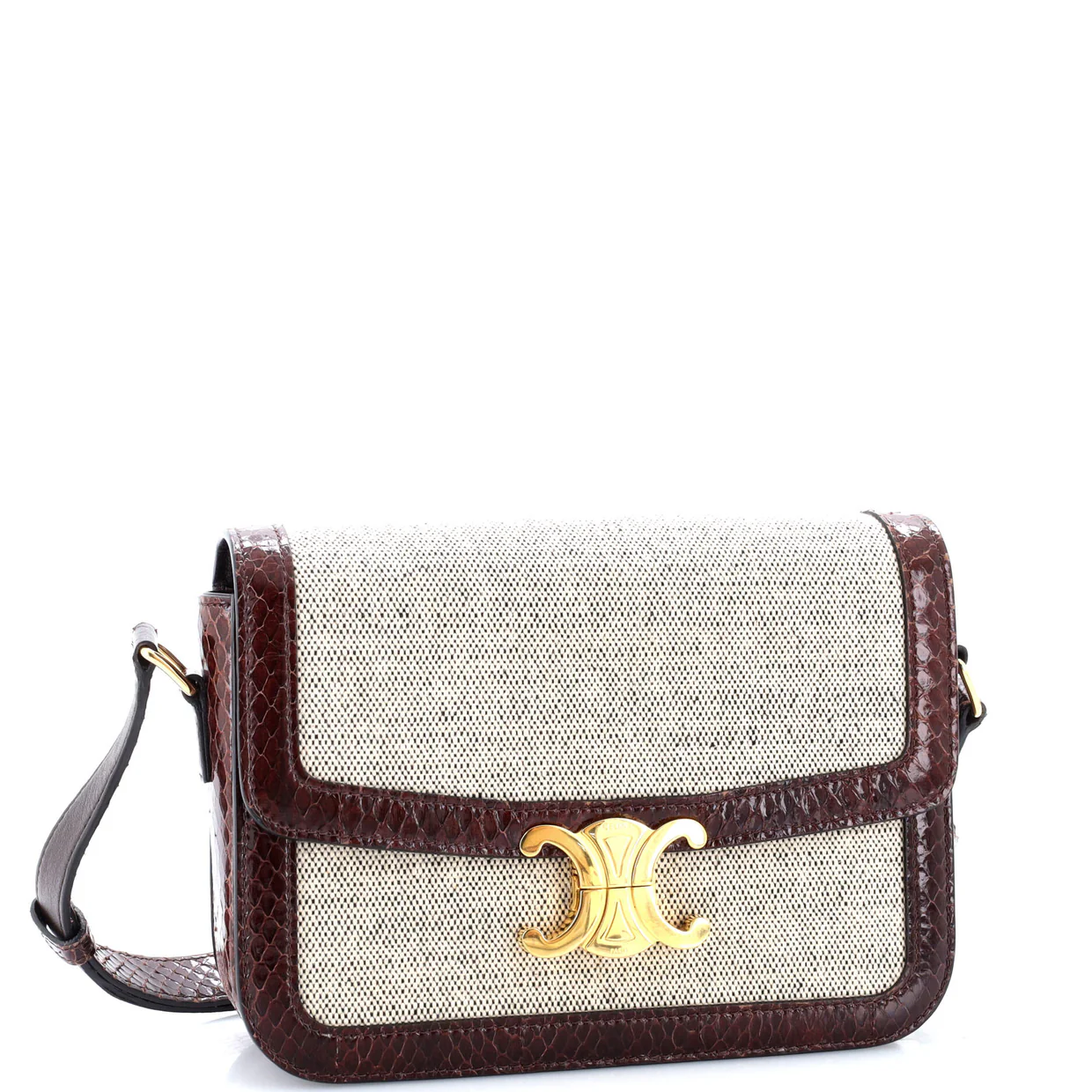 Triomphe Shoulder Bag Canvas with Snakeskin Medium - Deep Luxury