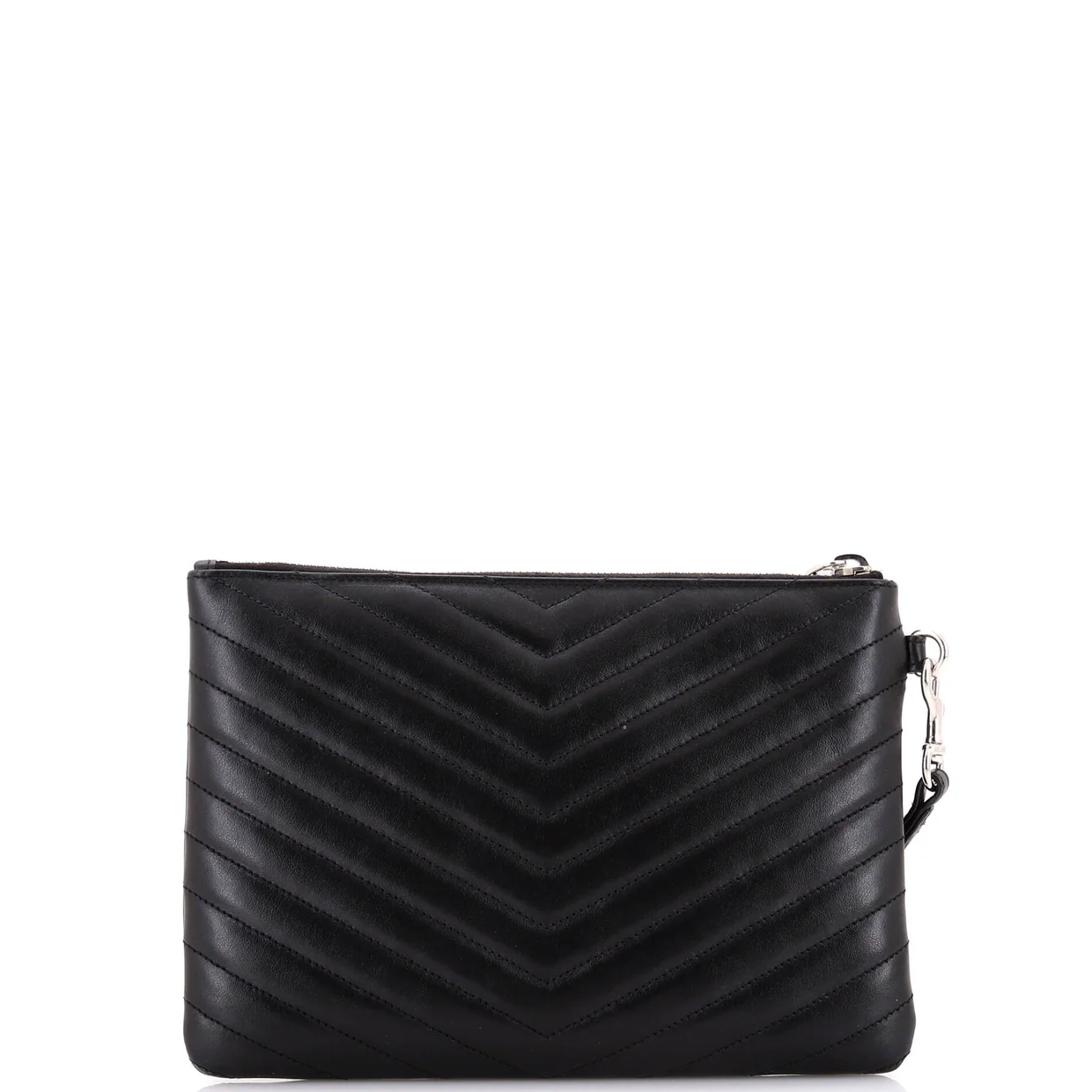 Classic Monogram Wristlet Pouch Matelasse Chevron Leather Small - Deep Luxury