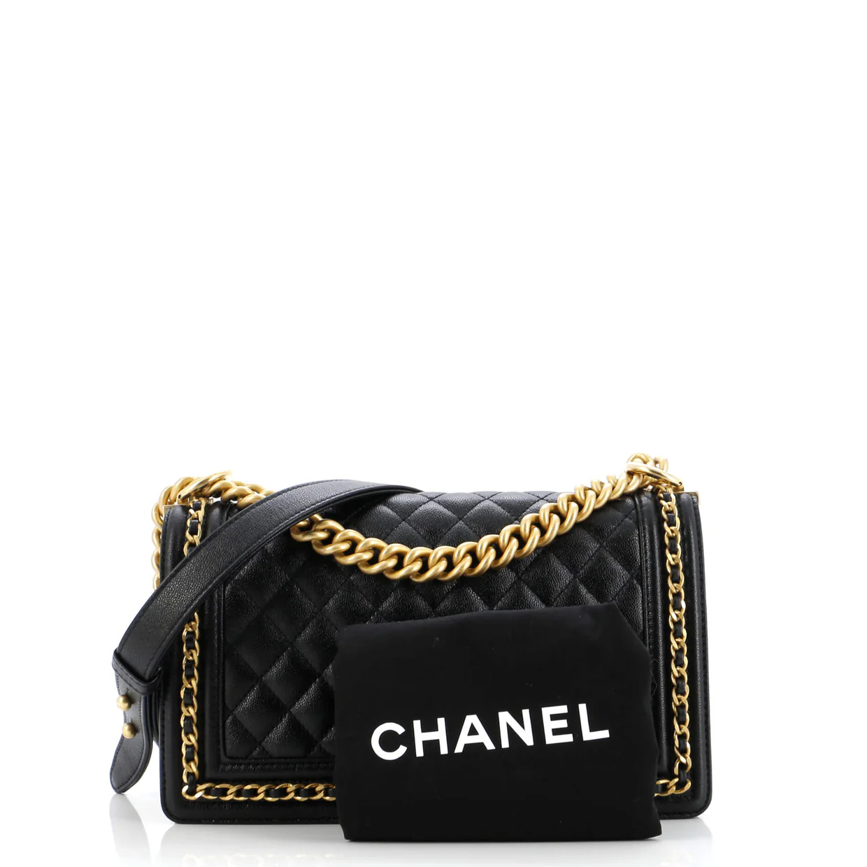 Chain Around Boy Flap Bag Quilted Caviar Old Medium - Deep Luxury