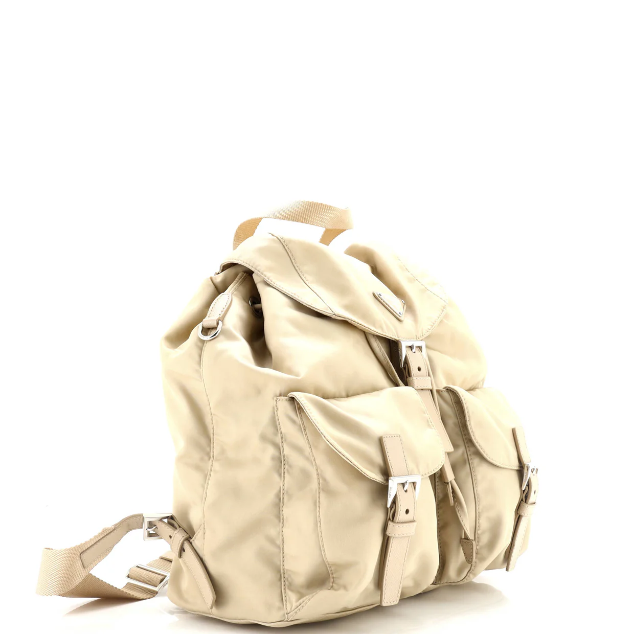 Double Front Pocket Backpack Re-Nylon with Leather Medium - Deep Luxury