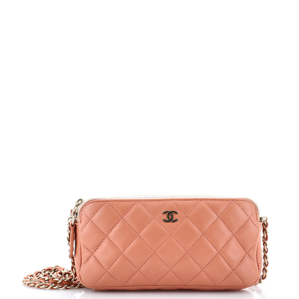Double Zip Clutch with Chain Quilted Lambskin - Deep Luxury