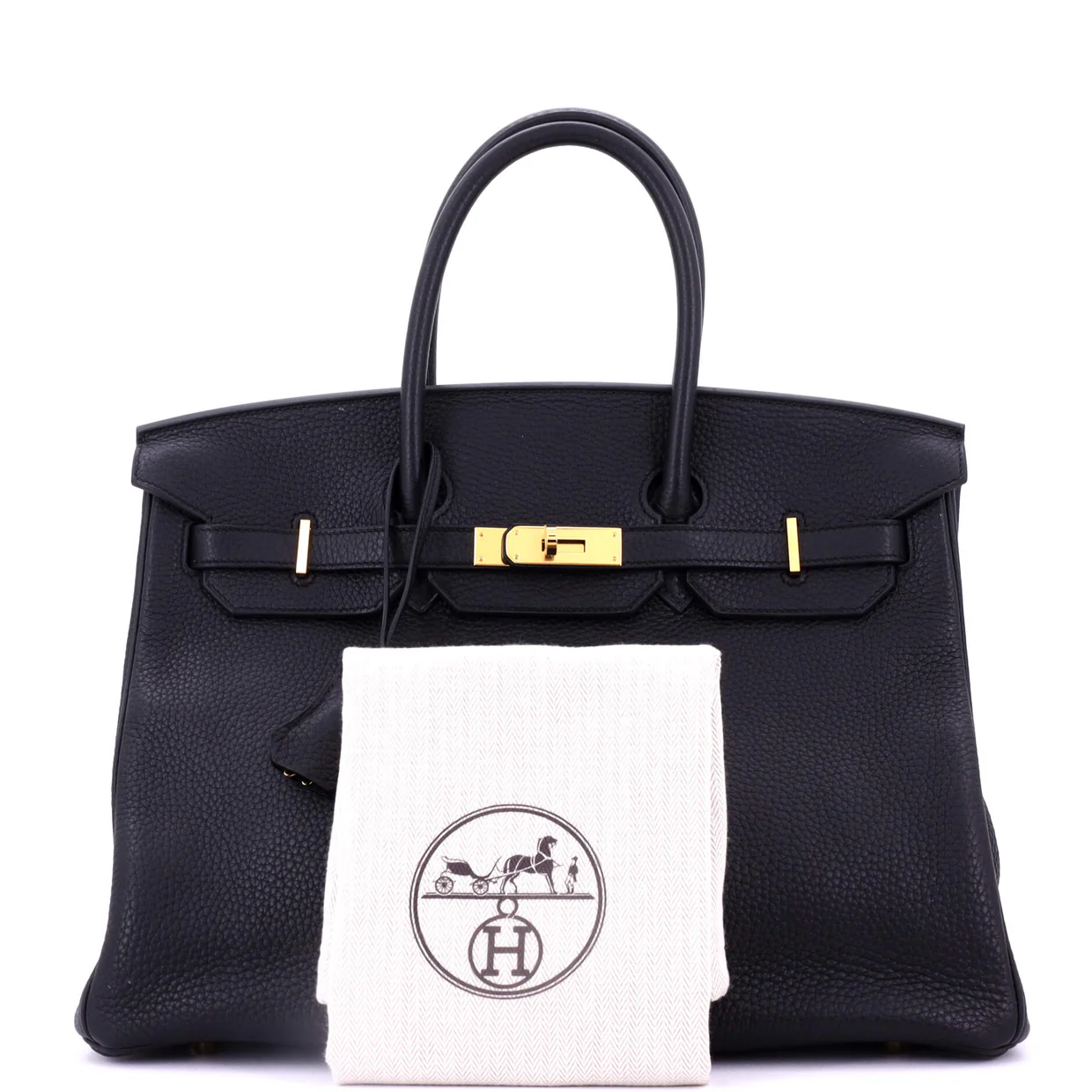 Birkin Handbag Noir Clemence with Gold Hardware 35 - Deep Luxury