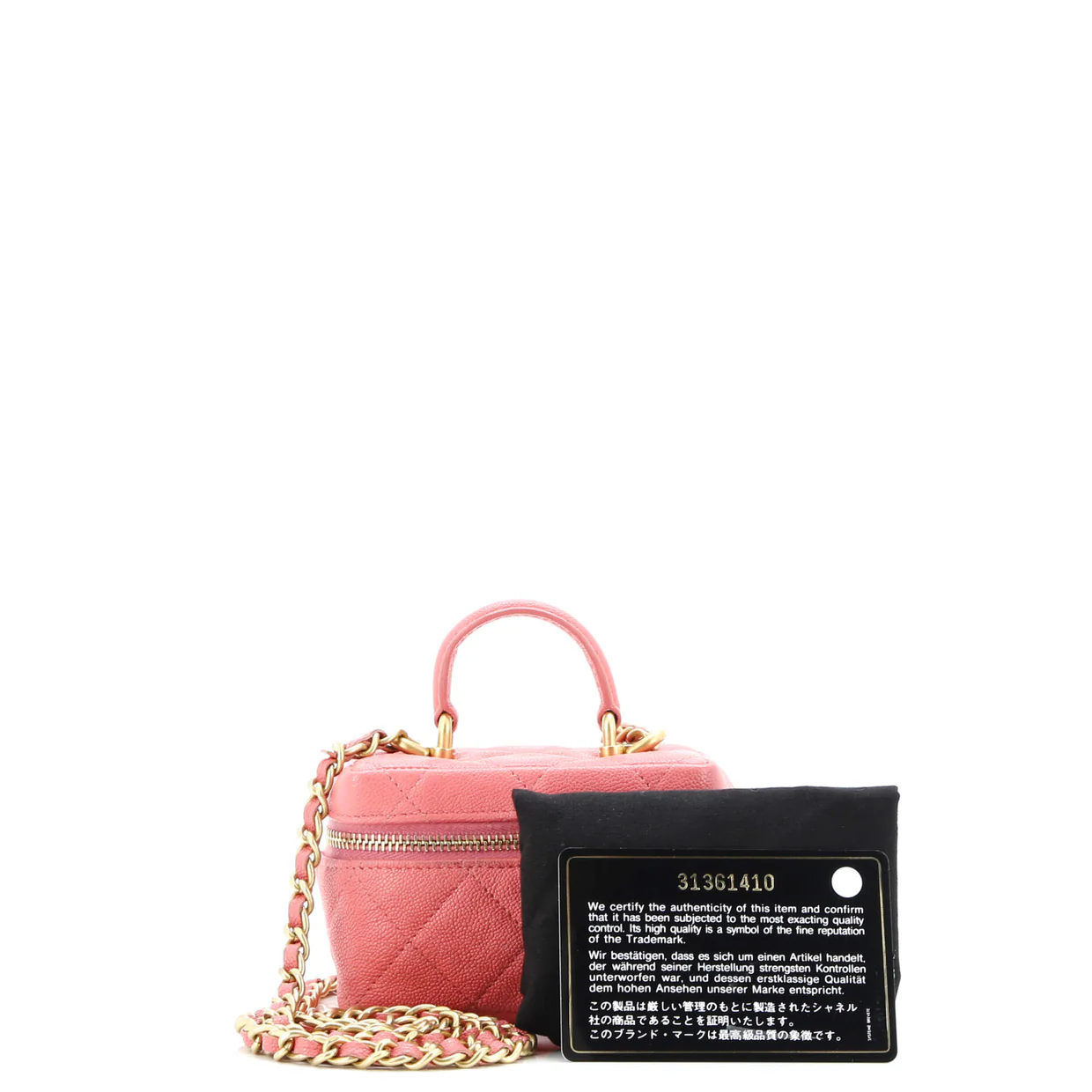 Top Handle Zip Around Vanity Case with Chain Quilted Caviar Mini - Deep Luxury