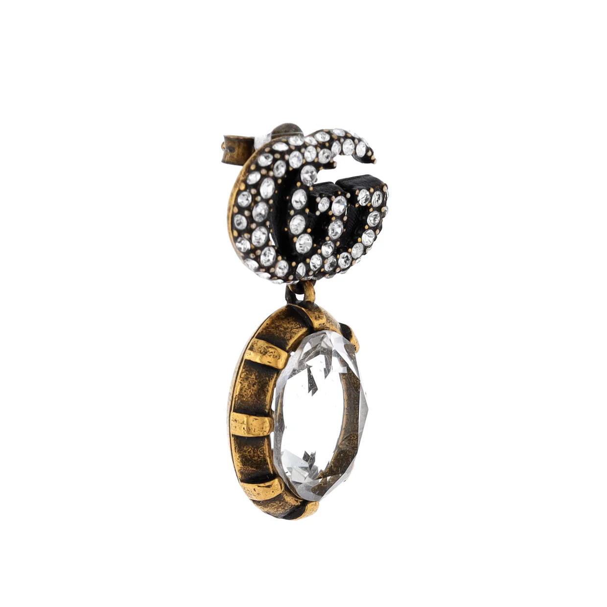 Double G Round Drop Earrings Metal with Crystals - Deep Luxury
