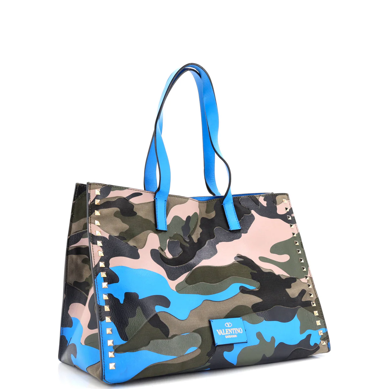 Rockstud Open Tote Camo Leather and Canvas Medium - Deep Luxury