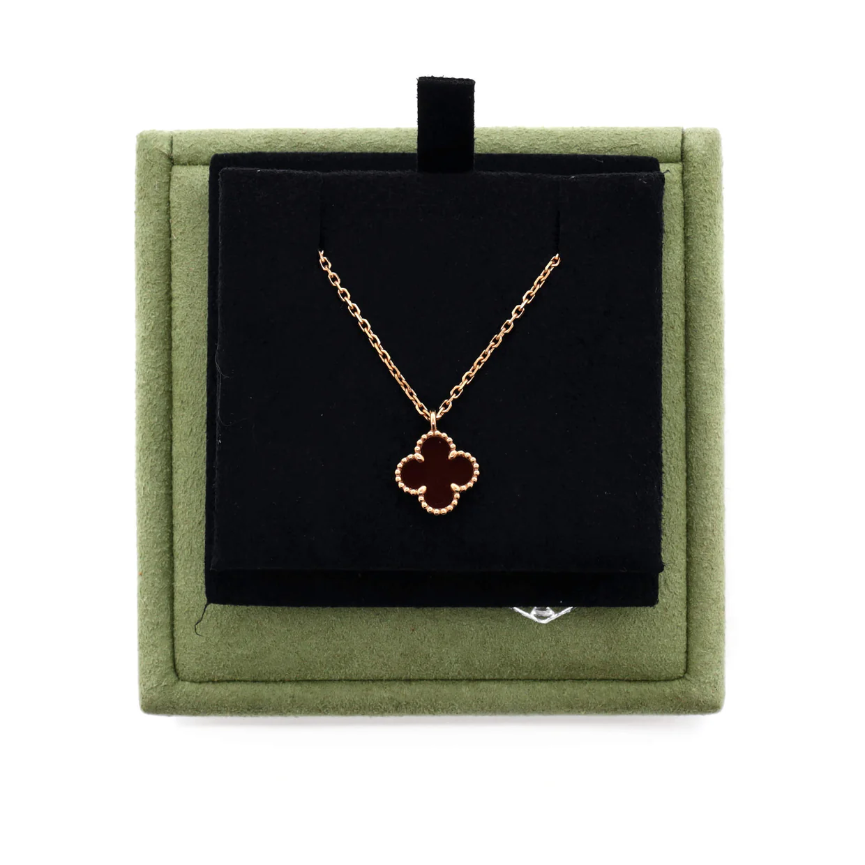Sweet Alhambra Pendant Necklace 18K Rose Gold and Carnelian - Deep Luxury