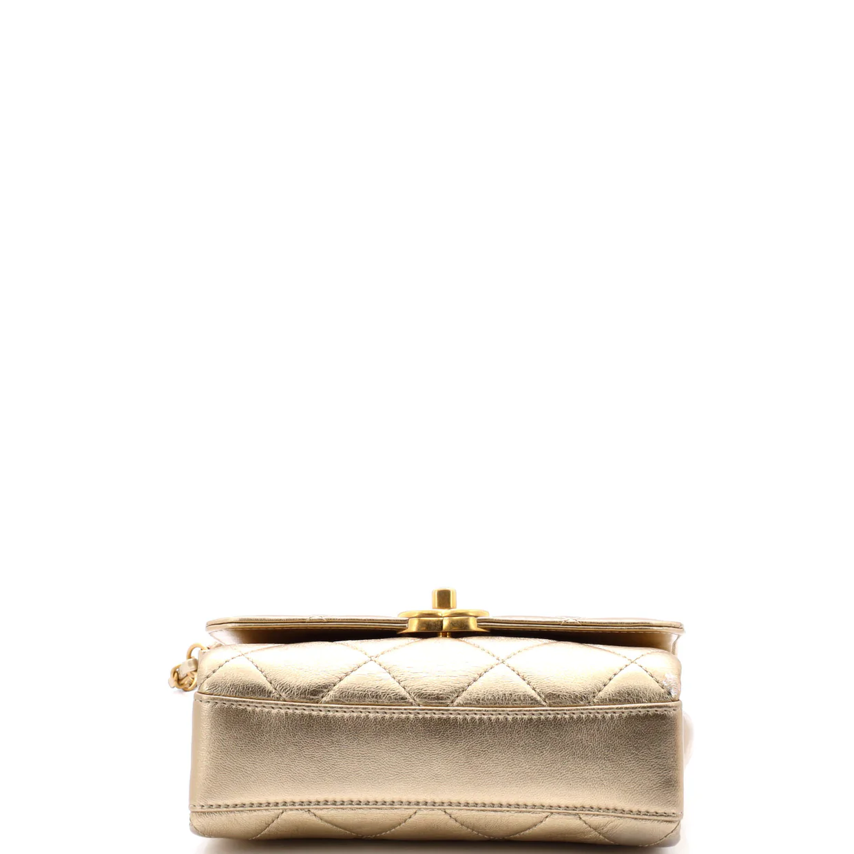 Crystal Logo Letters Chain Handle Flap Bag Quilted Lambskin Mini - Deep Luxury