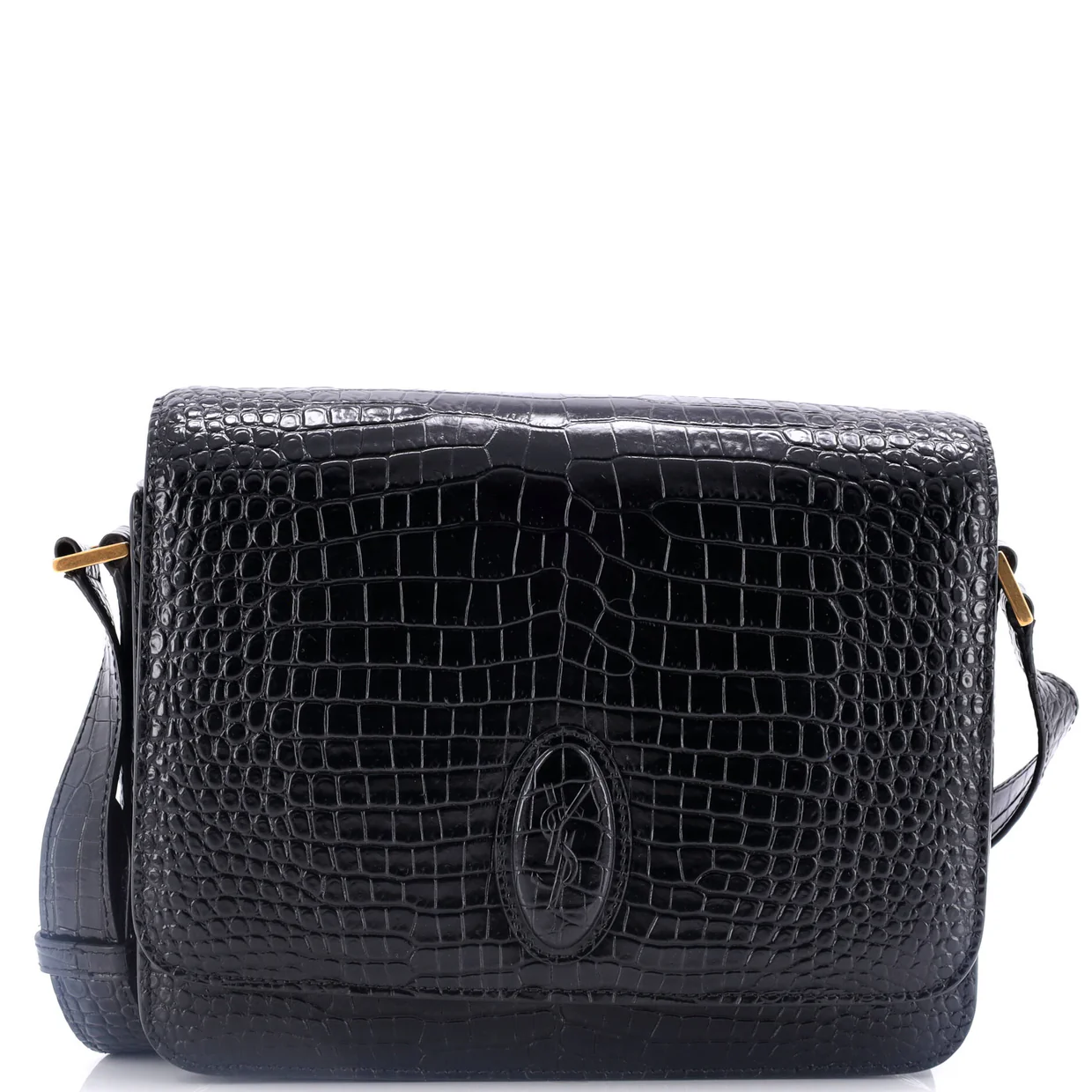Le 61 Saddle Bag Crocodile Embossed Leather Medium - Deep Luxury